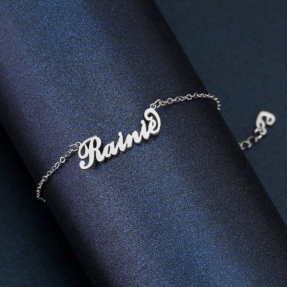 Pulseira Personalizada Infantil Pulseira com Nome Banhado a Platina - Comprimento Ajustável