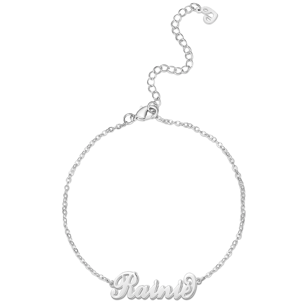 Pulseira Personalizada Infantil Pulseira com Nome Banhado a Platina - Comprimento Ajustável