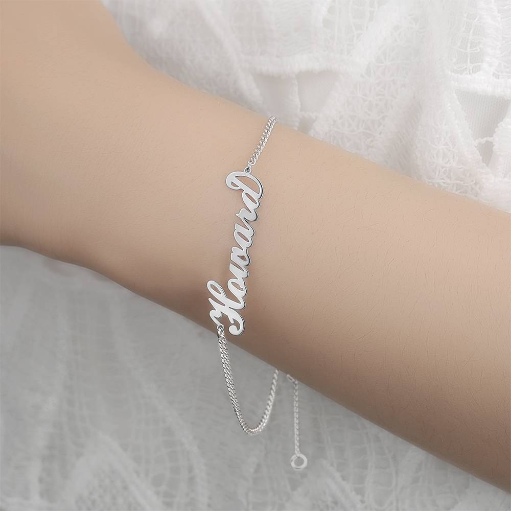 Pulseira Personalizada Pulseira com Nome Personalizado, Qualquer Pulseira com Nome Banhado a Platina - Prata