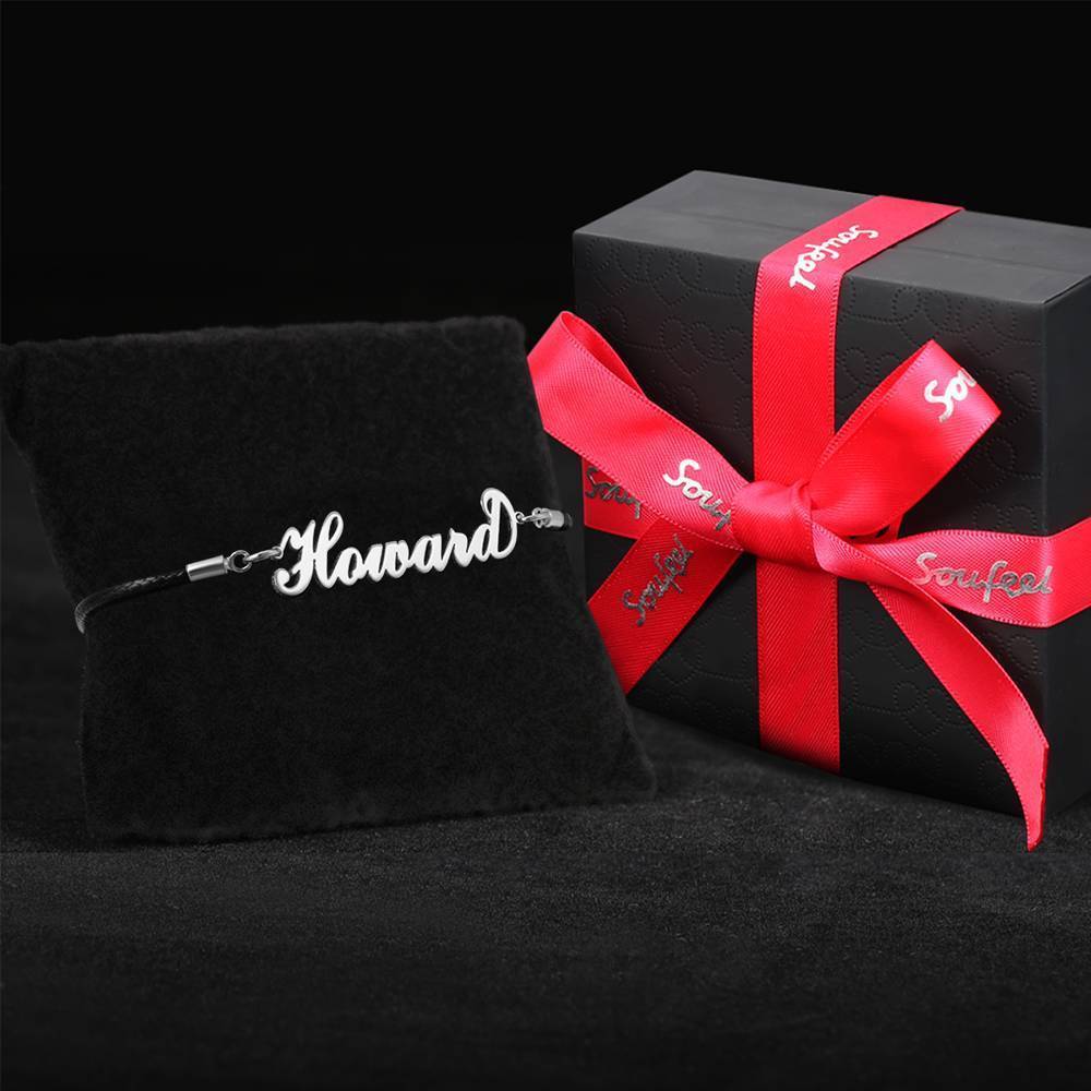 Pulseira Personalizada Pulseira com Nome Personalizado, Qualquer Pulseira com Nome Prata Banhado a Platina - Homem