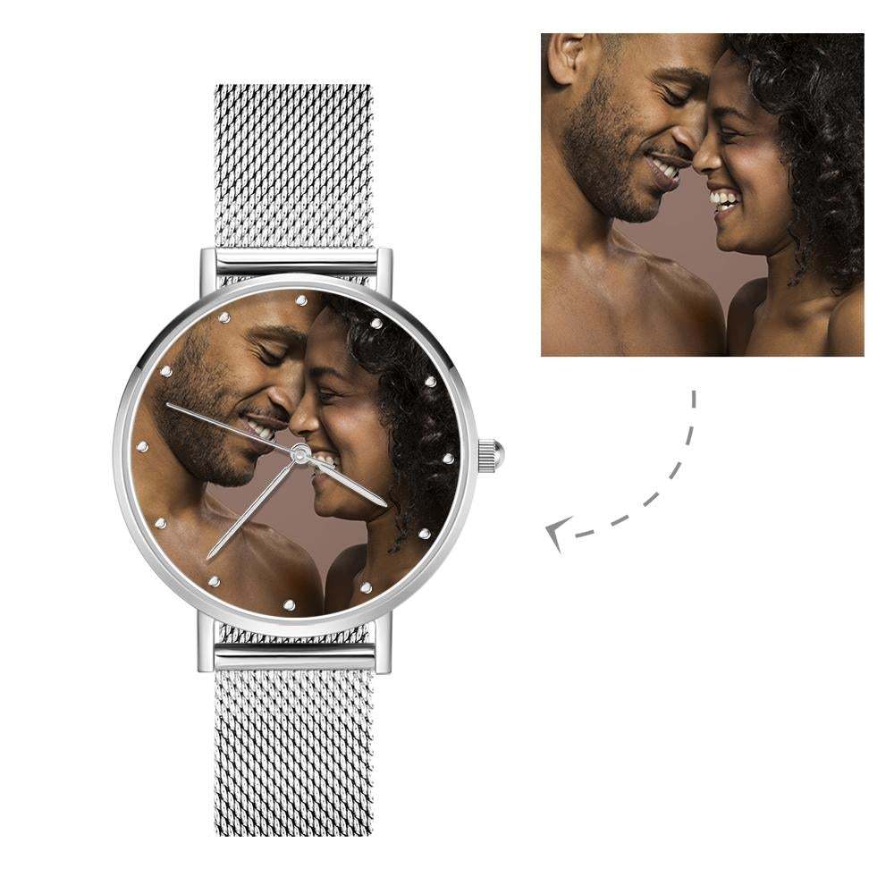 Pulseira de liga gravada feminina, presente do dia dos namorados para seu relógio fotográfico personalizado de 36 mm