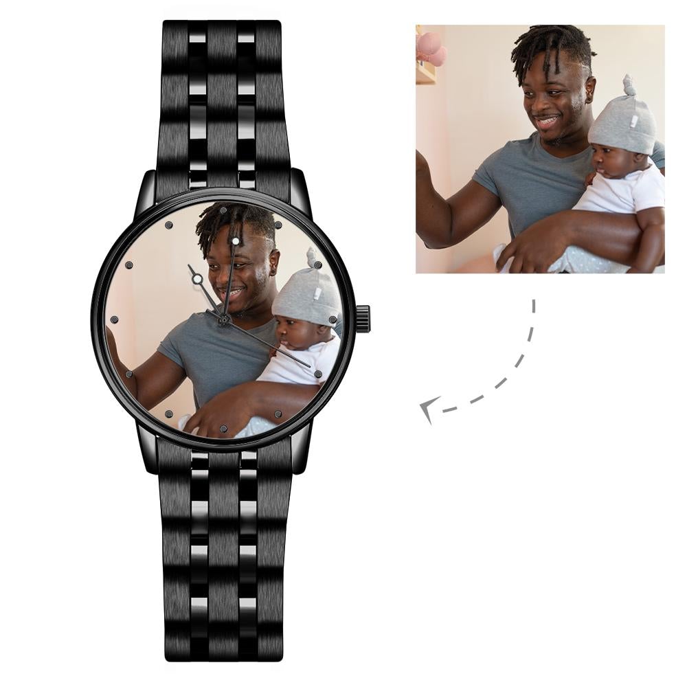 Pulseira de liga negra masculina gravada - relógio fotográfico 38 mm