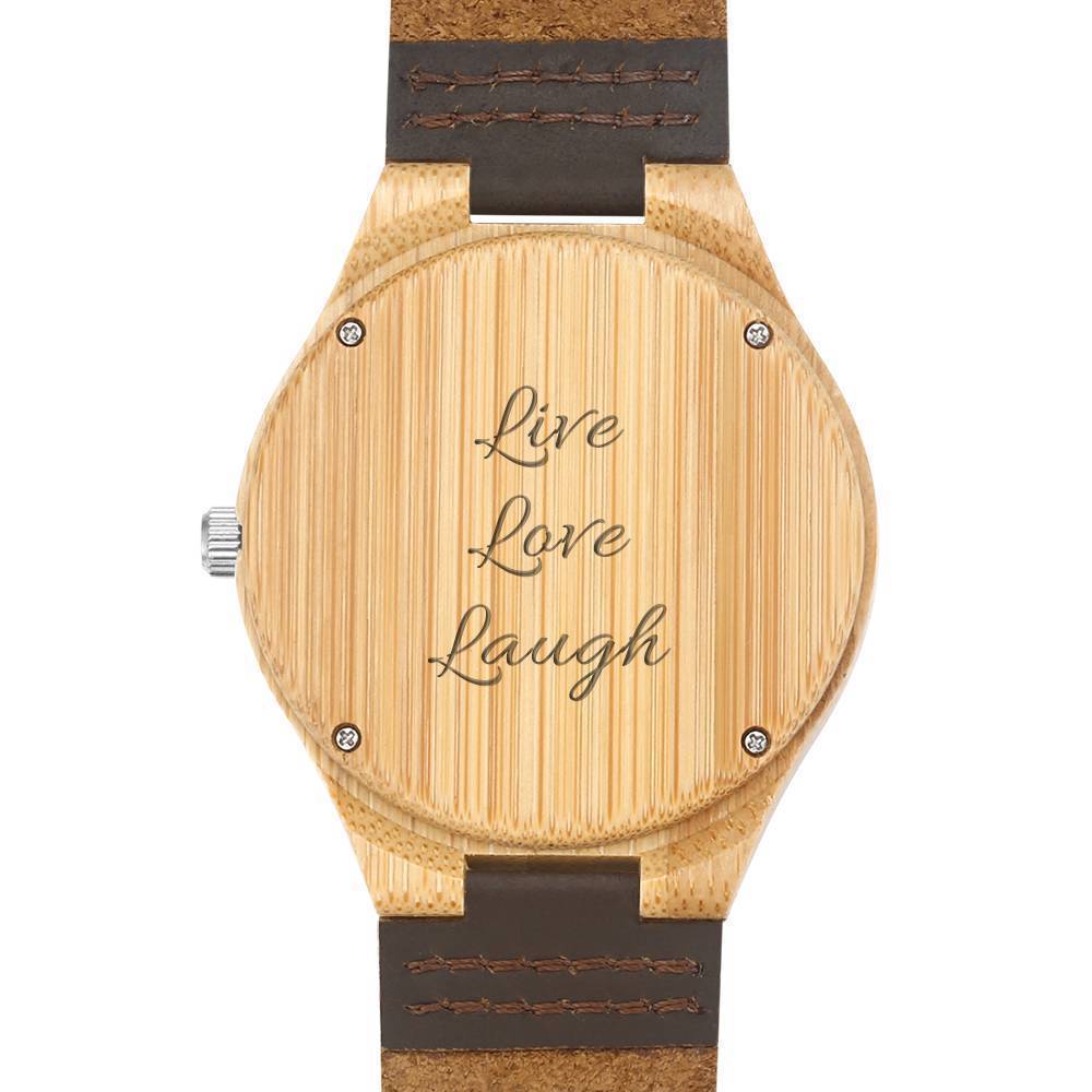 Feminino Graváveis Bambu Relógio com Foto Pulseira de Couro Castanho 40mm