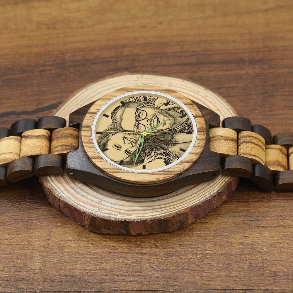 Masculino Relógio Gravável de Madeira com Foto com Pulseira de Madeira 45mm