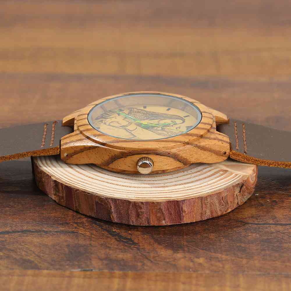 Masculino Relógio de Madeira com Foto Gravável com Pulseira de Couro Castanho 45mm