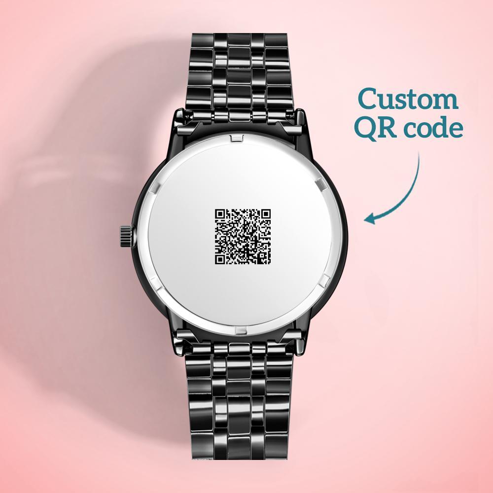 Pulseira De Liga Preta Masculina Gravada Com Foto Relógio Código Qr 38mm Presentes Masculinos - soufeelbr