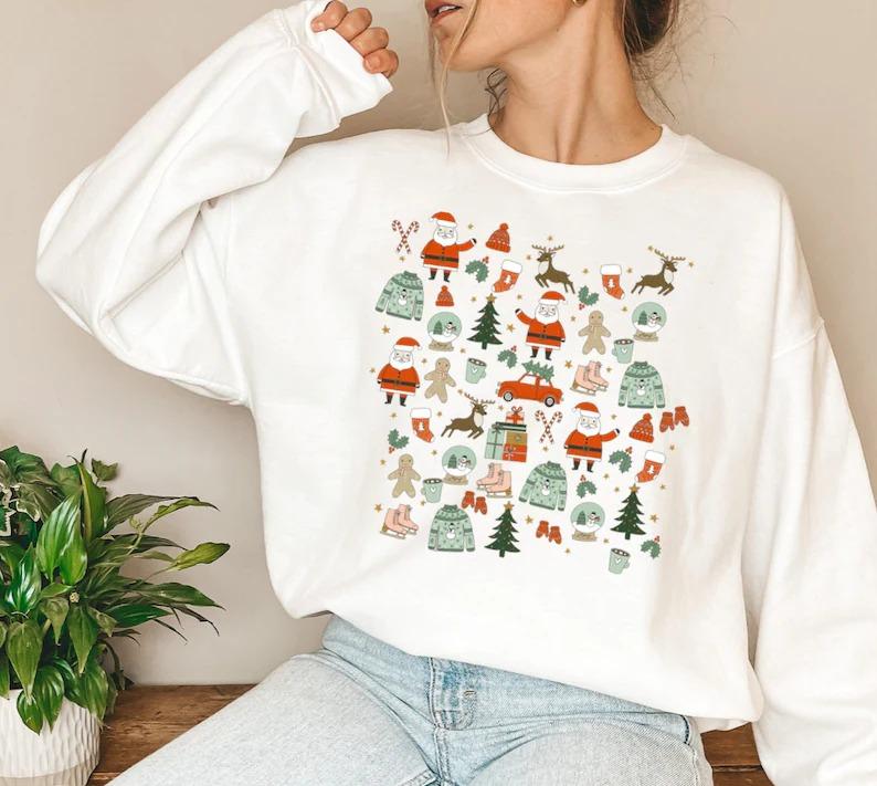 Moletom De Natal Camisa Com Doodles De Natal Camisa De Natal Para Mulheres