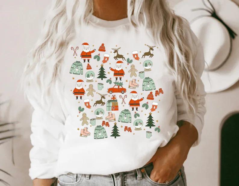 Moletom De Natal Camisa Com Doodles De Natal Camisa De Natal Para Mulheres