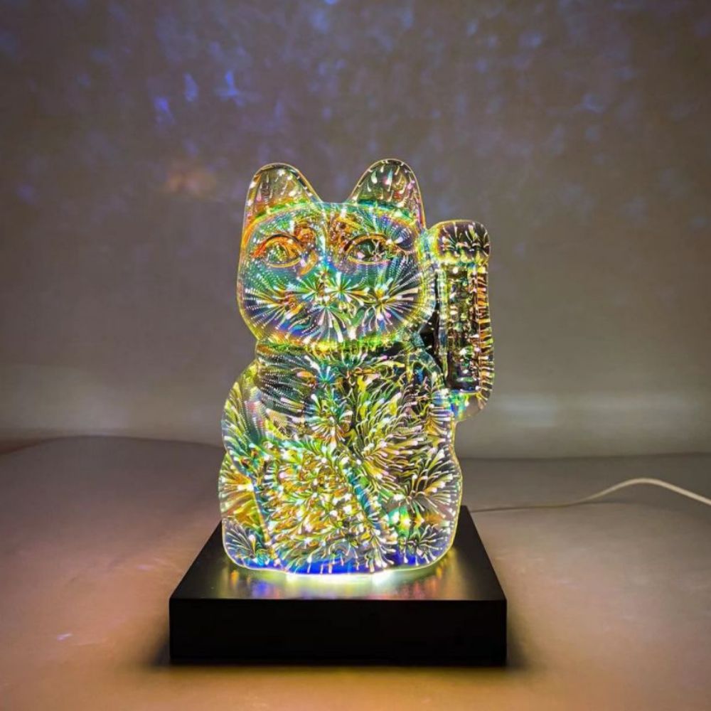 Lucky Cat 3d Fogos De Artifício Luz Noturna Decoração Colorida Para Gatos Presente - soufeelbr