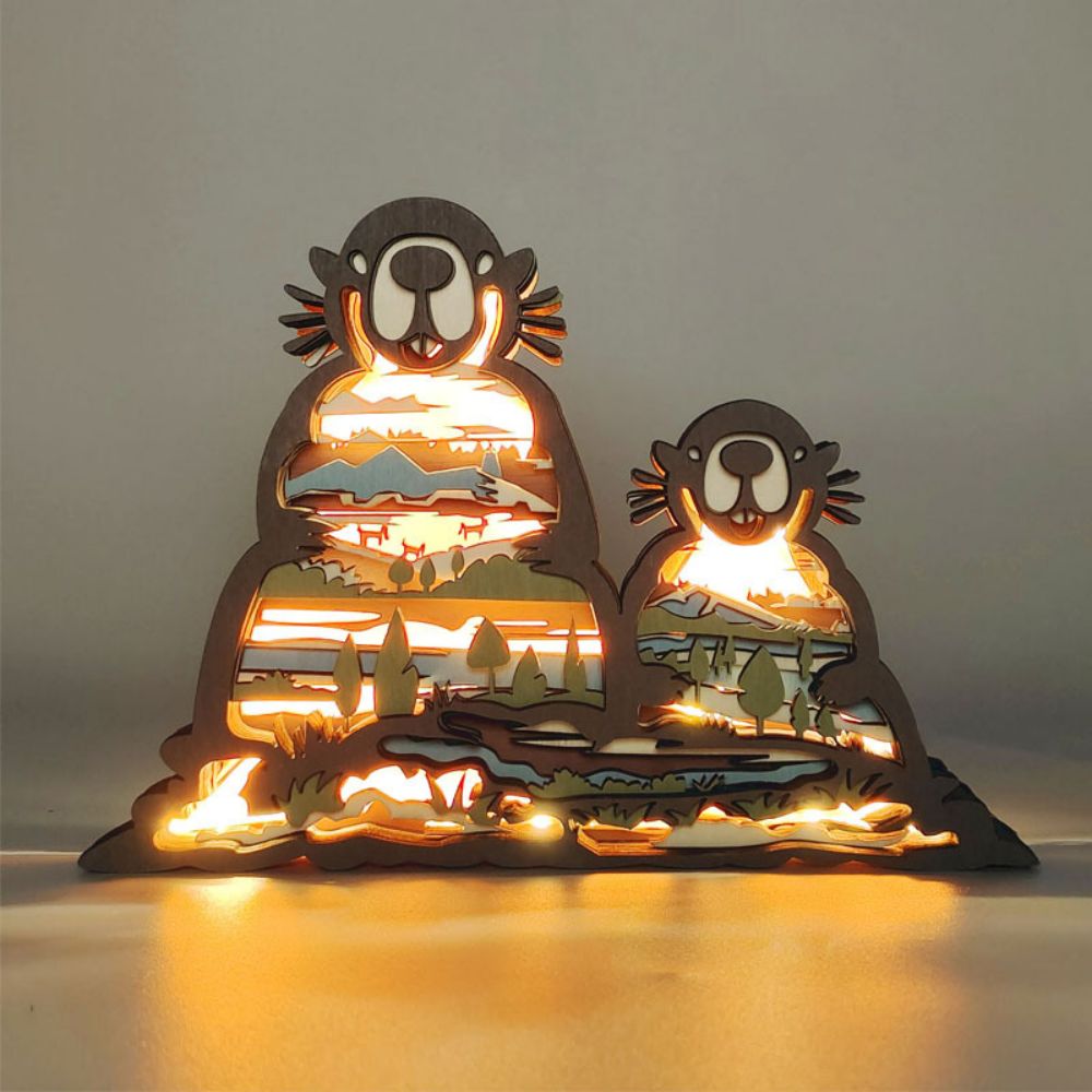 Lâmpada De Animal De Madeira 3d Esculpida Em Madeira Fofinha Para Decoração De Casa - soufeelbr