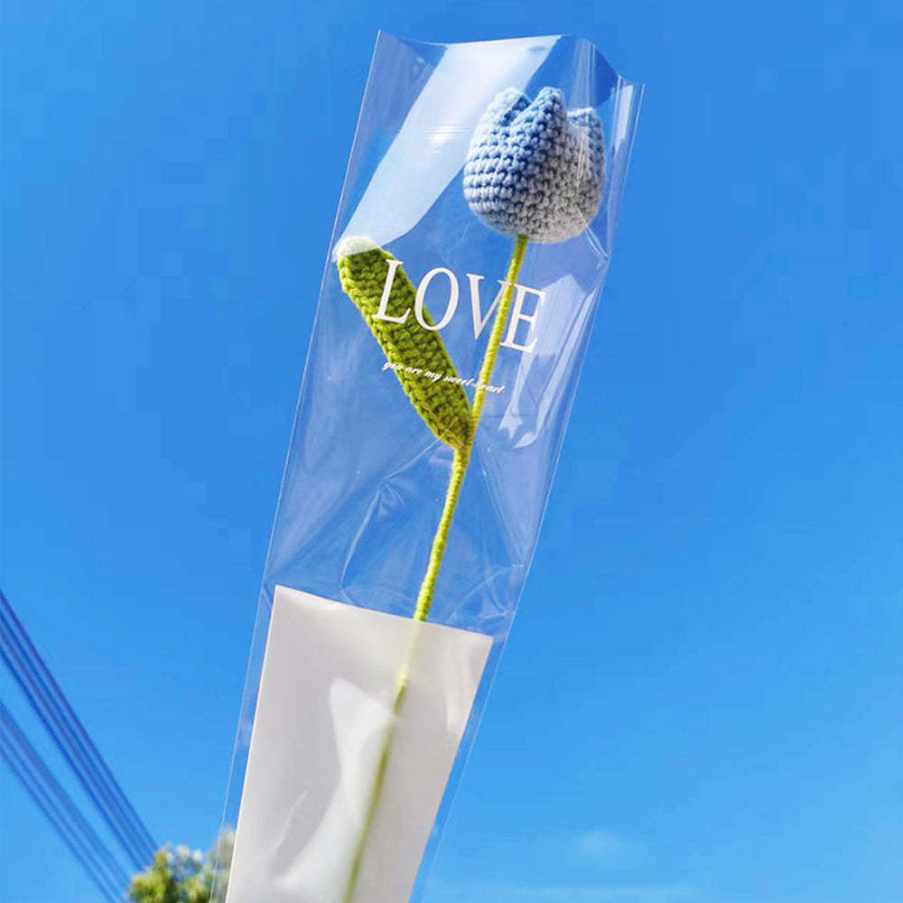 Flor De Malha Feita À Mão De Tulipa Azul - soufeelbr