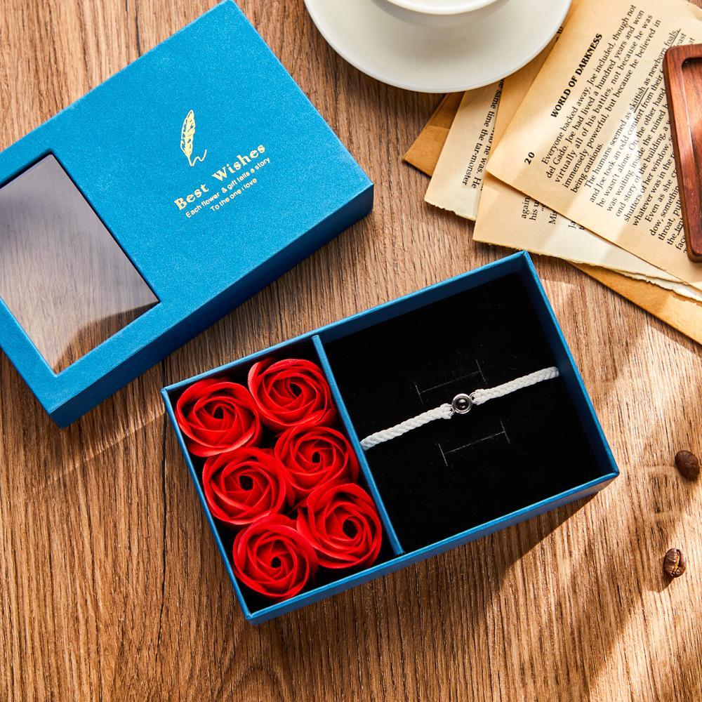 Caixa De Presente Rosa Eterna Azul - soufeelbr