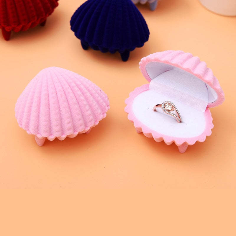 Ring Earrings Box Shell Shaped Cute Cartoon Ring Jewelry Box Gift for Her - soufeeluk