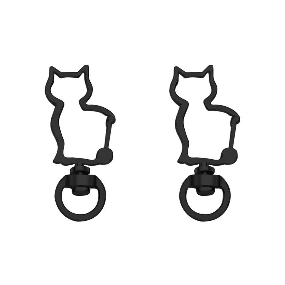 Chaveiro De Gancho Giratório Em Forma De Gato Chaveiro De Mola De Metal Preto Dois - soufeelbr