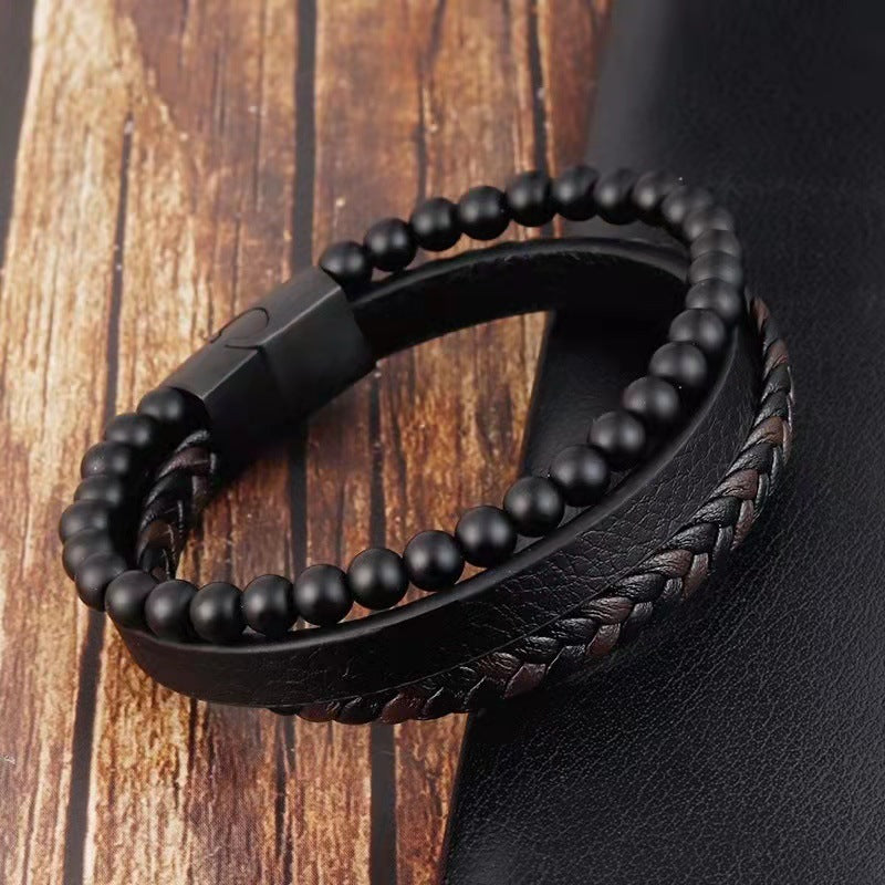 Pulseira Simples Pulseira De Couro Trançado Presentes Masculinos - soufeelbr
