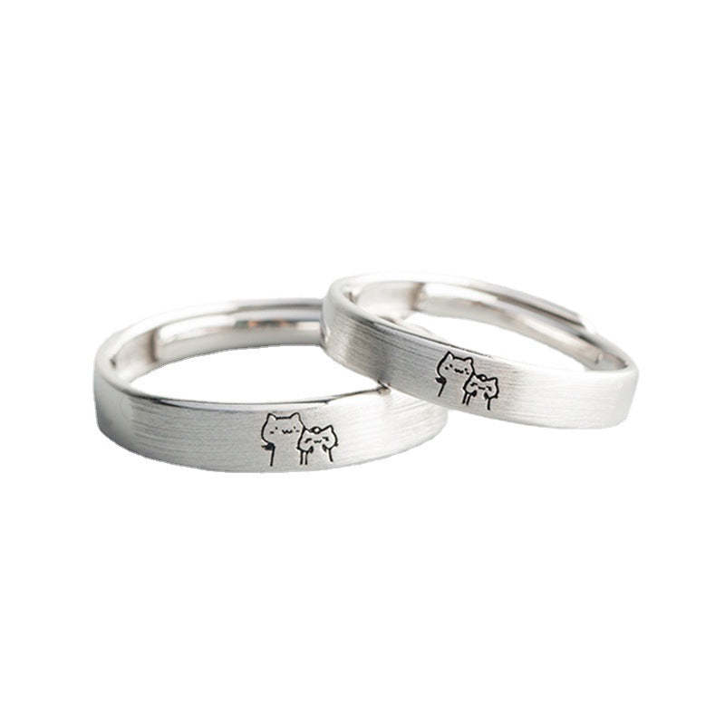 Anel De Gato Fofo Combinando Anel Ajustável Animal Casal Jóias Presente - soufeelbr