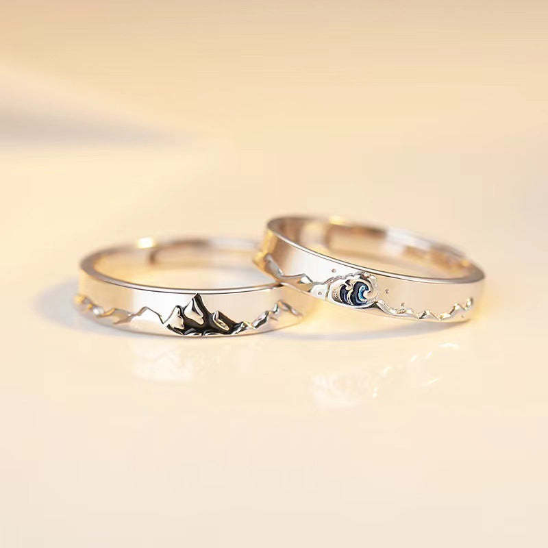 Anéis De Casal De Oceano De Montanha Combinando Anel Ajustável Joias Presente Para Amantes - soufeelbr