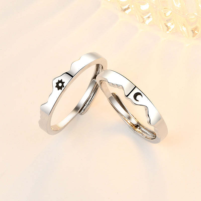 Anéis De Casal Sol E Lua Combinando Anel De Promessa Anel Ajustável Presente Para Amantes - soufeelbr