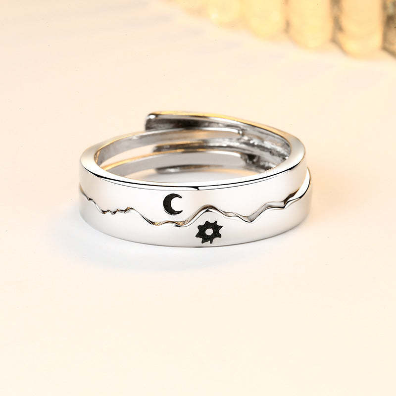 Anéis De Casal Sol E Lua Combinando Anel De Promessa Anel Ajustável Presente Para Amantes - soufeelbr