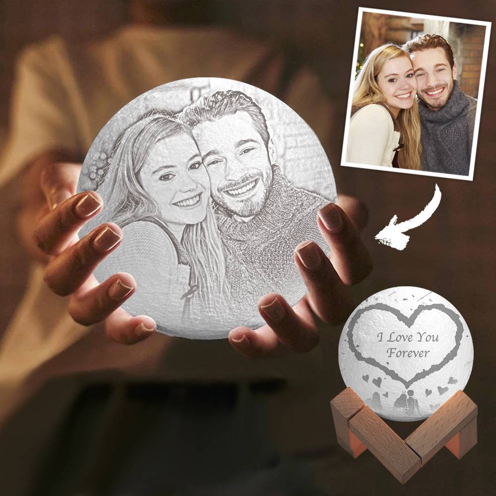 Lanterna de Lua com Foto, Lanterna de Lua 3D Personalizada, Lanterna de Lua Presente do Casal - Toque em Duas Cores 15cm-20cm Disponíveis