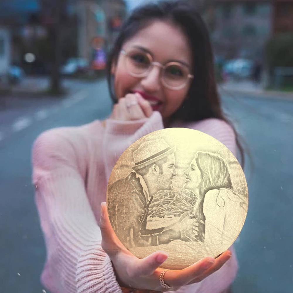 Lanterna de Lua com Foto, Lanterna de Lua 3D Personalizada, Lanterna de Lua Te Amo - Toque em Duas Cores 15cm-20cm Disponíveis