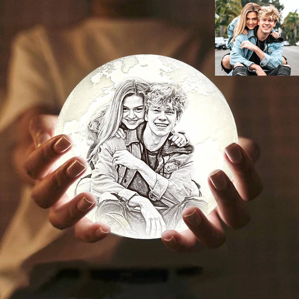 Impressão 3D Mágica Luz de Terra Foto Gravável, Lâmpada de Terra - Toque em Duas Cores（10-15cm）