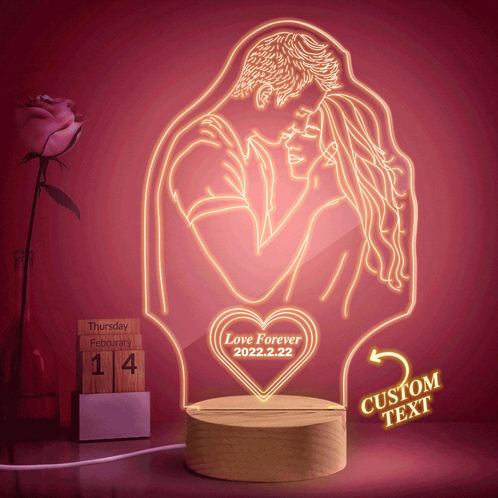 Lâmpada De Foto 3d Gravada Em Forma De Coração Personalizada Com Luz Noturna Presente Para Amantes - soufeelbr