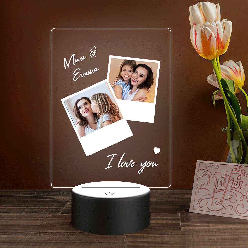 Lâmpada De Acrílico Com Nome E Foto Personalizada Para Presente De Dia Das Mães - soufeelbr