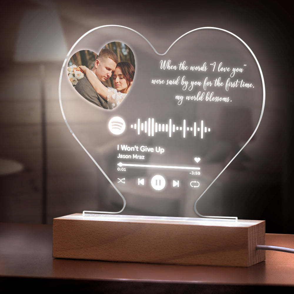 Placa De Música De Código Spotify Personalizada Em Forma De Coração Placa De Texto Gravada Luz Noturna - soufeelbr
