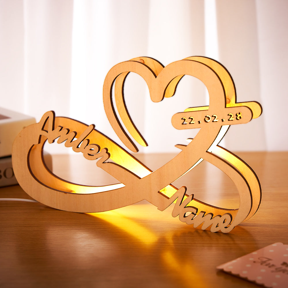 Lâmpada Gravada Personalizada Amor Infinito Nome De Madeira Luz Noturna Para Amante - soufeelbr