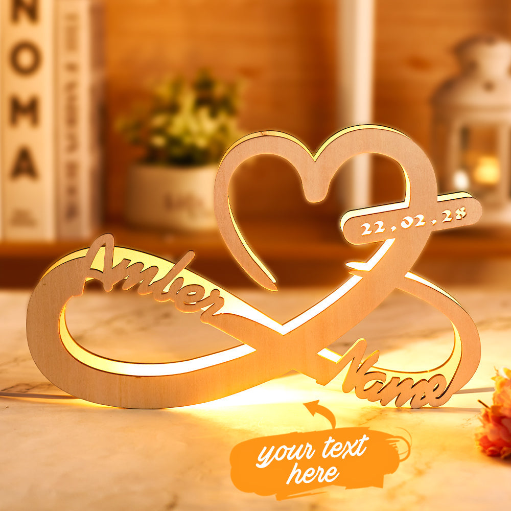 Lâmpada Gravada Personalizada Amor Infinito Nome De Madeira Luz Noturna Para Amante - soufeelbr