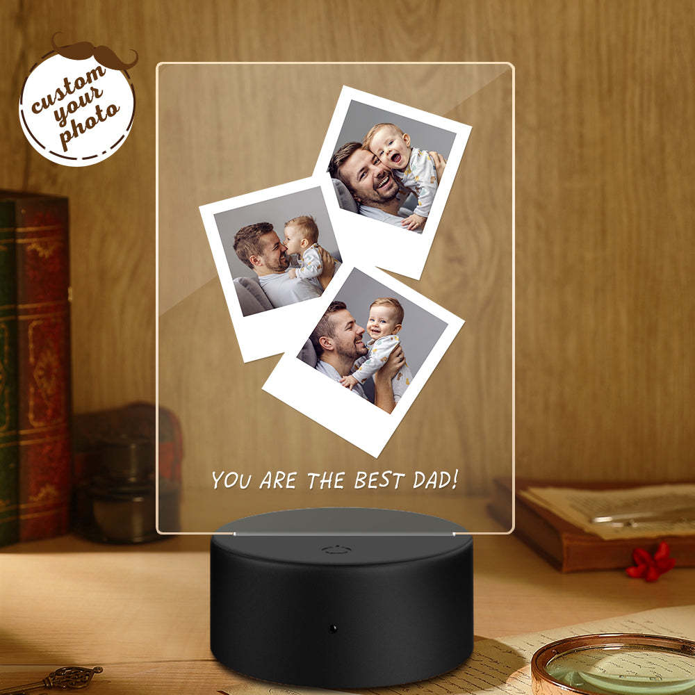 Presente De Dia Dos Pais Foto Personalizada Base De Madeira Luz Noturna Para Pai - soufeelbr