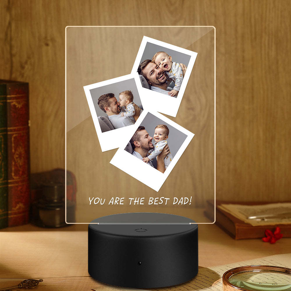 Presente De Dia Dos Pais Foto Personalizada Base De Madeira Luz Noturna Para Pai - soufeelbr