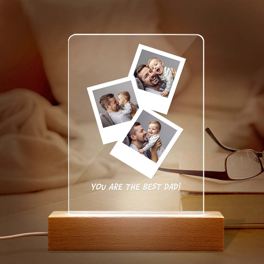 Presente De Dia Dos Pais Foto Personalizada Base De Madeira Luz Noturna Para Pai - soufeelbr