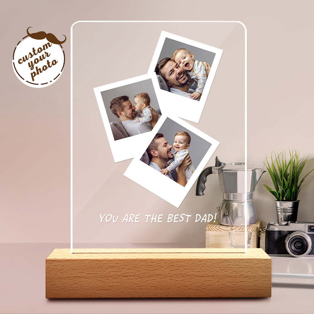 Presente De Dia Dos Pais Foto Personalizada Base De Madeira Luz Noturna Para Pai - soufeelbr