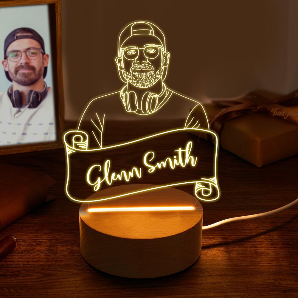 Lâmpada De Foto De Retrato 3d Personalizada Luz Noturna Para Presente De Quarto Para Ele - soufeelbr