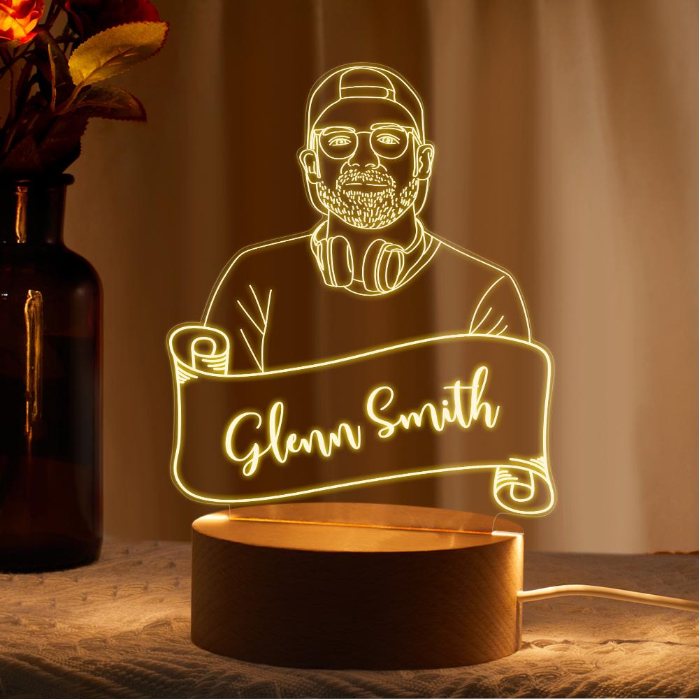 Lâmpada De Foto De Retrato 3d Personalizada Luz Noturna Para Presente De Quarto Para Ele - soufeelbr