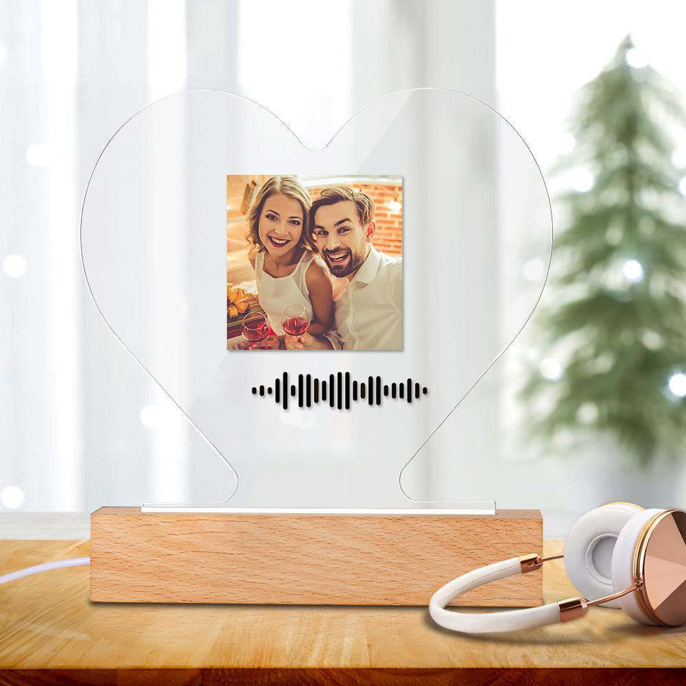 Código de música digitalizável personalizado luz noturna foto acrílico em forma de coração presentes criativos para casais