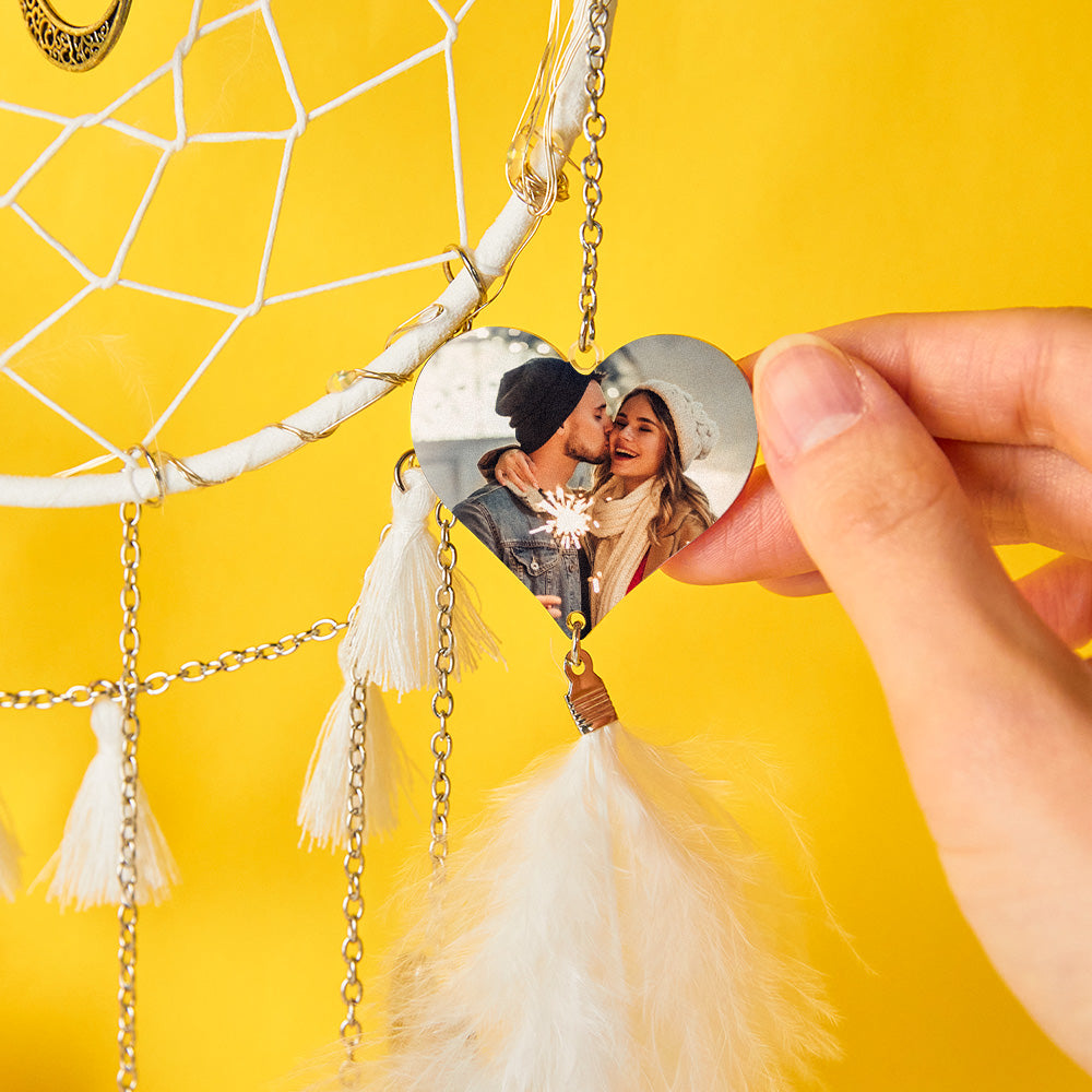Decoração De Quarto De Parede Personalizada Com Foto De Coração E Apanhador De Sonhos - soufeelbr