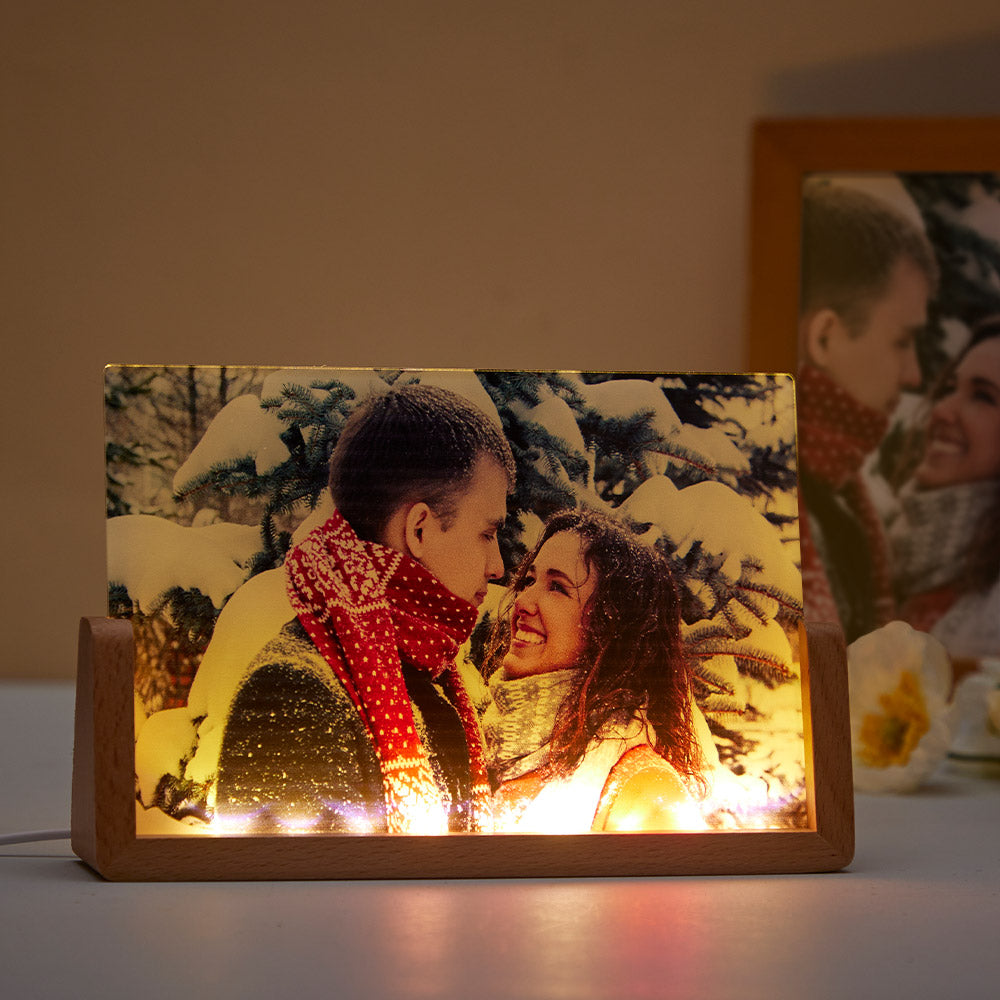 Presente De Aniversário Personalizado Com Luz Noturna Personalizada Em Acrílico E Lâmpada De Madeira - soufeelbr