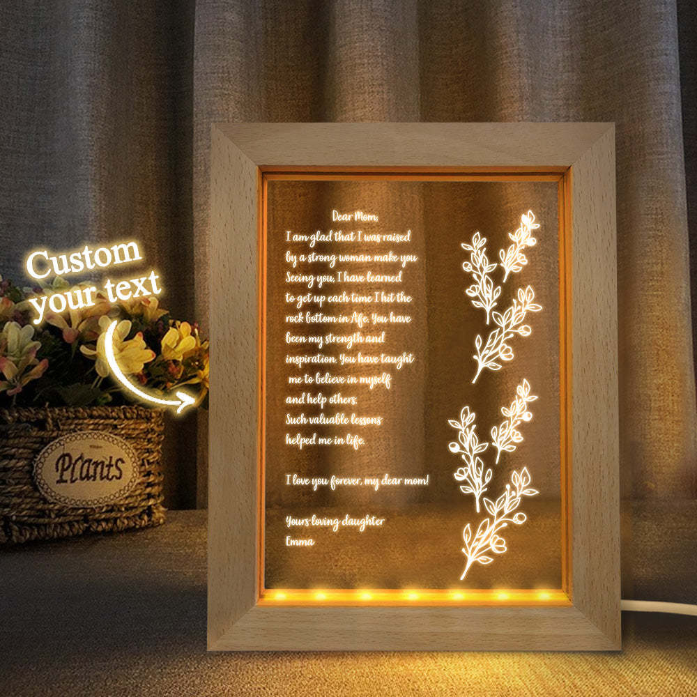 Letra Escrita À Mão Personalizada Com Luz Noturna Personalizada Com Moldura De Madeira Para Presente De Dia Das Mães - soufeelbr