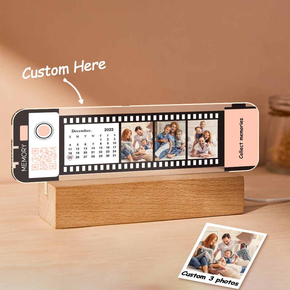 Código Qr Personalizado Calendário Acrílico Filmstrip Plaque Night Light Presente Para Família Casais - soufeelbr