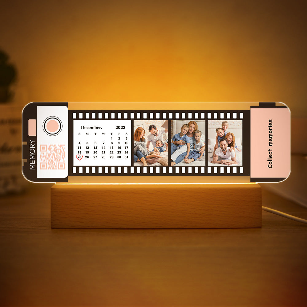 Código Qr Personalizado Calendário Acrílico Filmstrip Plaque Night Light Presente Para Família Casais - soufeelbr