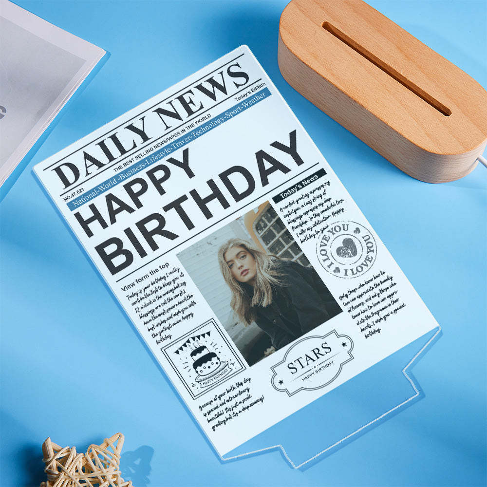 Custom Photo News Plaque Acrílico Lâmpada Colorida Luz Noturna Personalizada Presentes De Aniversário Memórias Presente - soufeelbr
