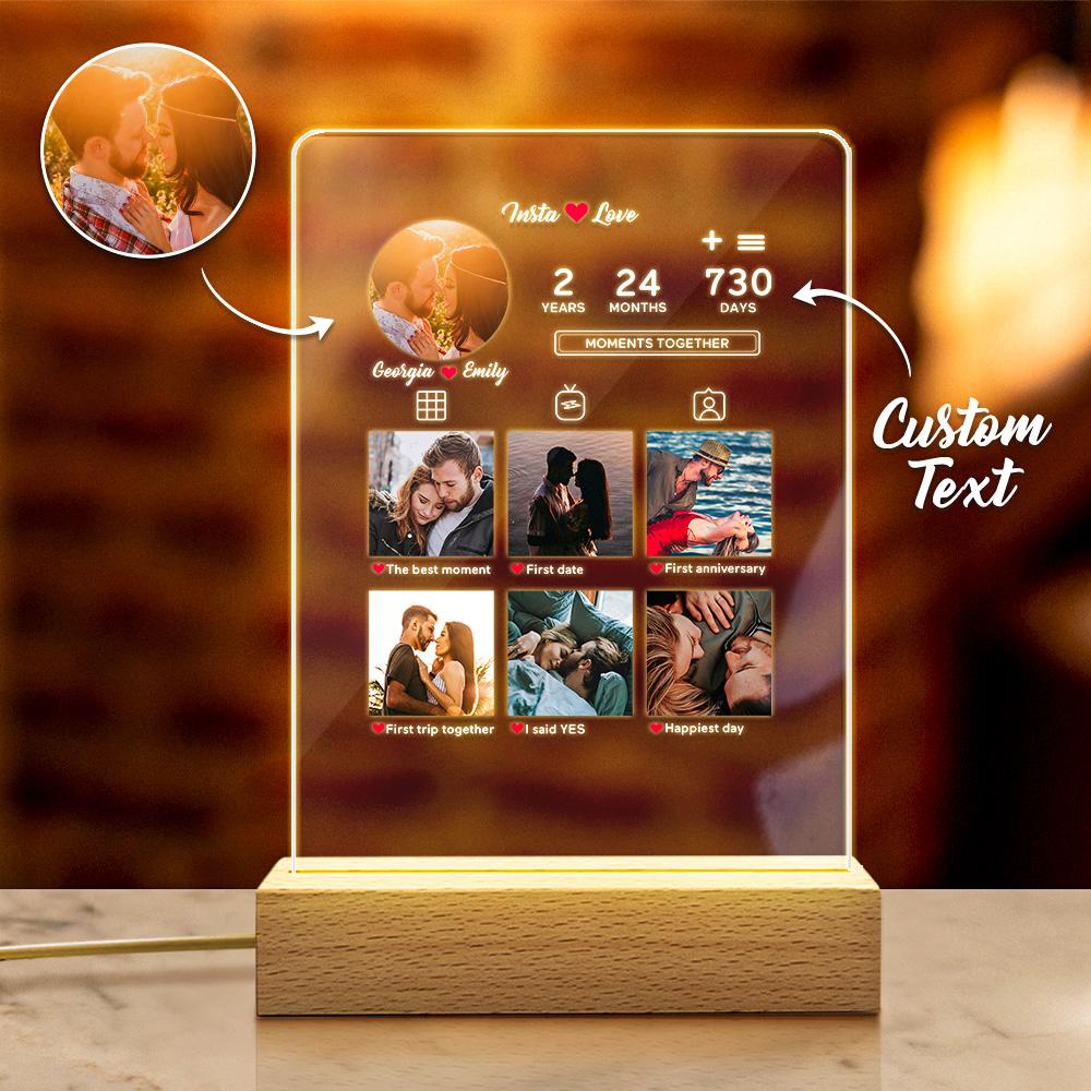 Luz Noturna Com Foto Personalizada Presente De Aniversário Lâmpada Com Foto Personalizada Presente De Aniversário Luz Noturna Acrílica - soufeelbr