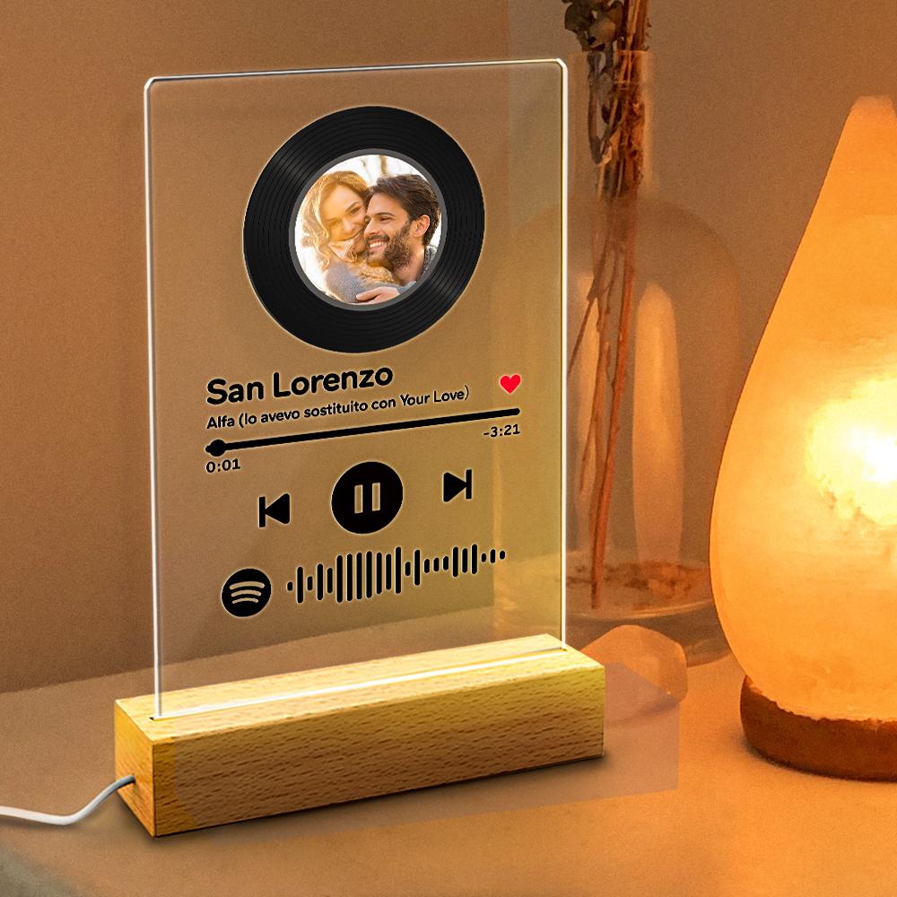 Lâmpada De Placa De Acrílico Com Foto Personalizada Spotify Com Suporte De Madeira - soufeelbr