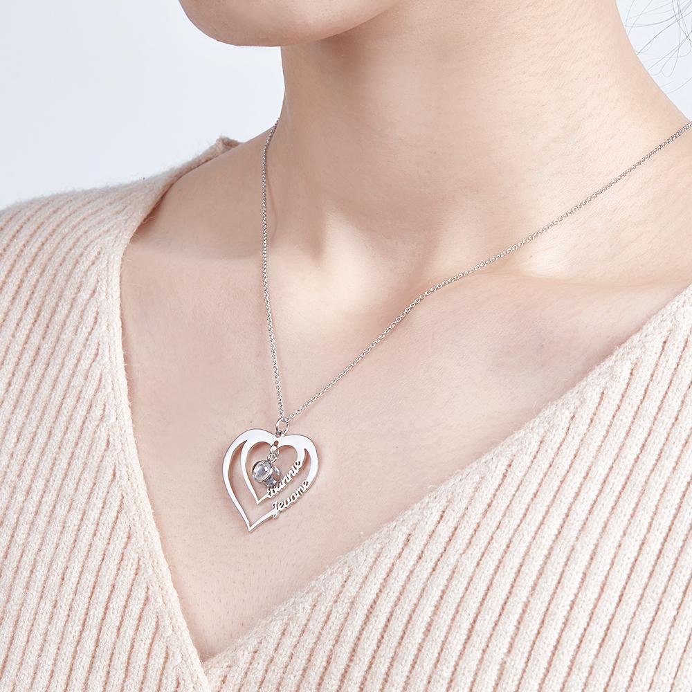 Colar De Foto De Projeção Com 2 Nomes Personalizados, Colar De Foto De Família, Pingente De Foto Memorial Personalizado, Joia, Presente De Aniversário - soufeelbr
