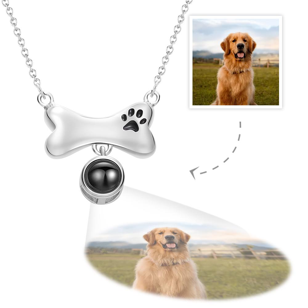 Colar De Projeção De Fotos Personalizado Presente De Osso Memorial Para Animais De Estimação - soufeelbr