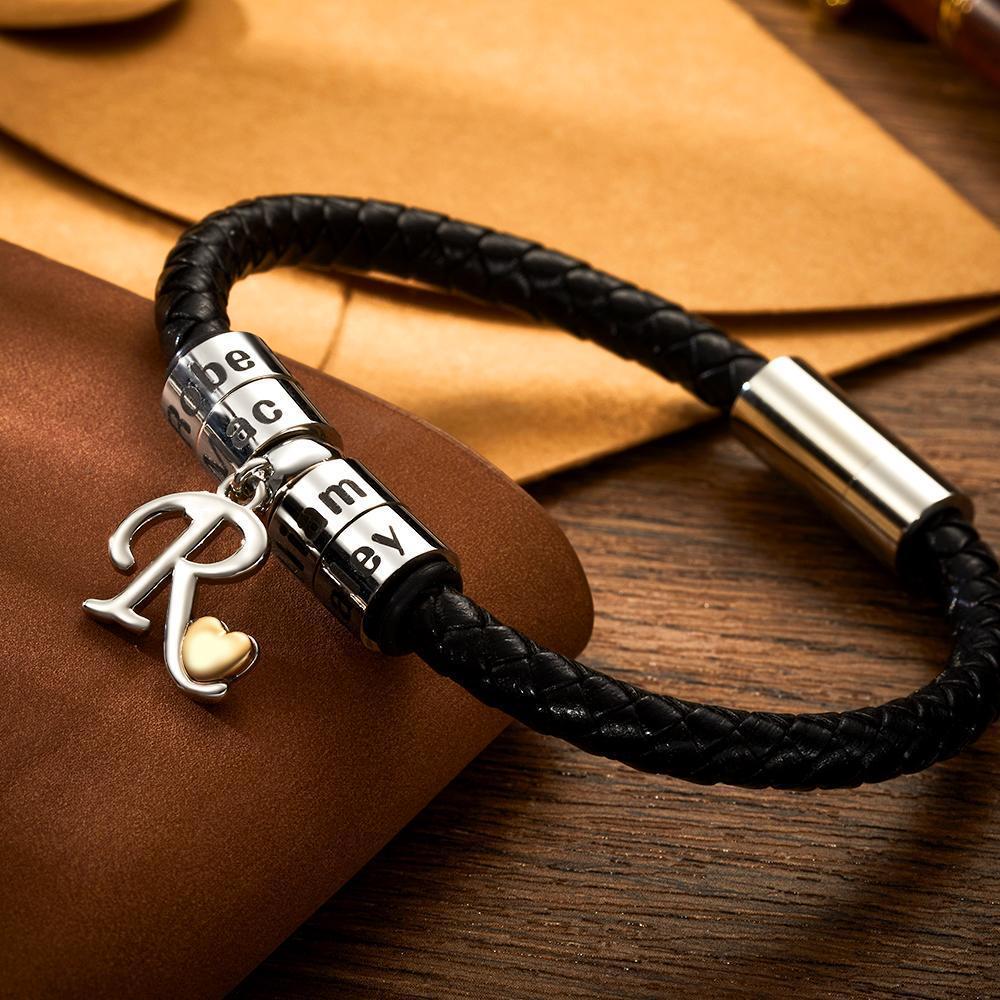 Pulseira Personalizada Engraved Bracelet Engraved Beads Charm Bracelet Men's Bracelet for Family Gifts