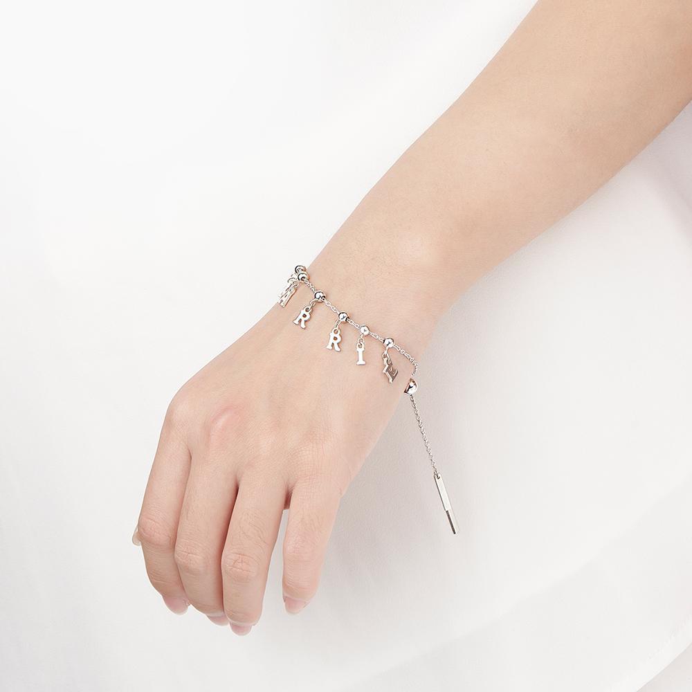 Pulseira Personalizada Pulseira com Nome Balançado Personalizado Prata - Comprimento Ajustável
